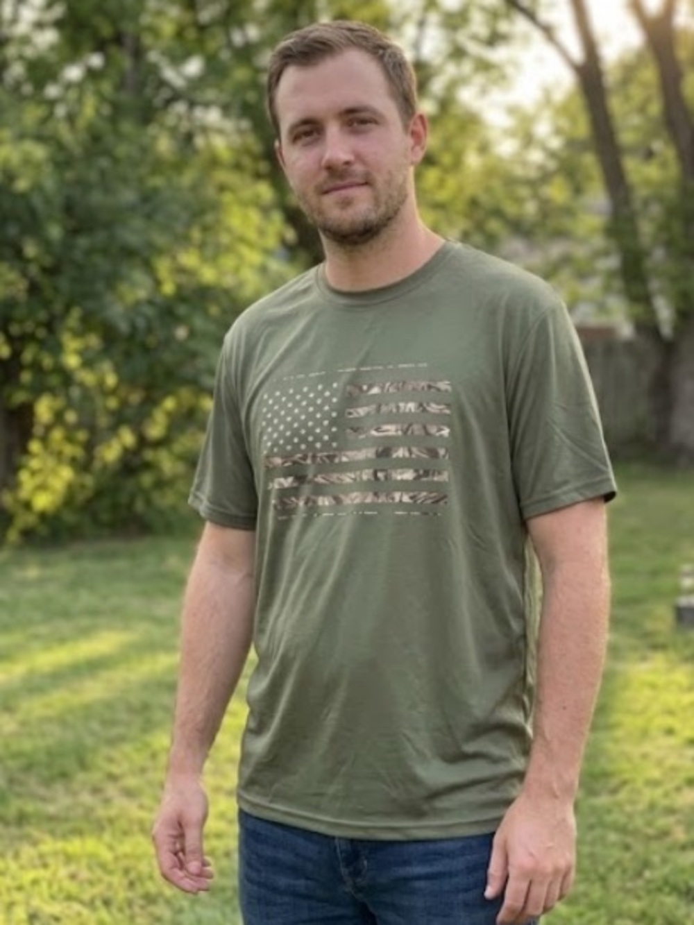 Mossy Oaks Men’s 2XL Army Green Camo American Flag Performance Shirt - NWT